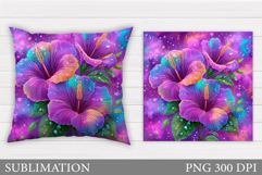 Hibiscus Pillow Design. Tropical Flowers Pillow Sublimation Product Image 1