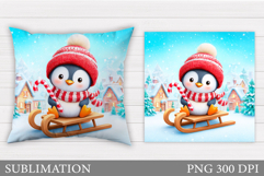 Christmas Penguin Pillow. Christmas Pillow Sublimation Product Image 1