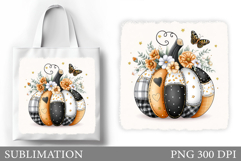 Patchwork Pumpkin Tote Bag Design. Fall Tote Bag Sublimation Product Image 1