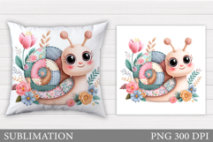 Patchwork Snail Pillow Design. Cute Snail Sublimation Product Image 1