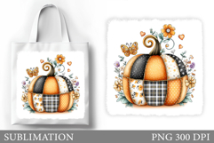 Patchwork Pumpkin Tote Bag Sublimation. Fall Tote Bag Design Product Image 1