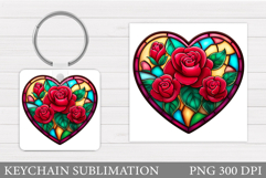 Floral Heart Keychain Design. Valentine Keychain Sublimation Product Image 1