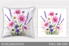 Wildflowers Pillow Sublimation. Flowers Sublimation Product Image 1