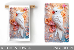 Parrot Kitchen Towel. Flowers Kitchen Towel Sublimation Product Image 1