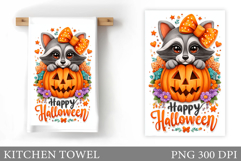 Halloween Raccoon Kitchen Towel. Halloween Sublimation Product Image 1