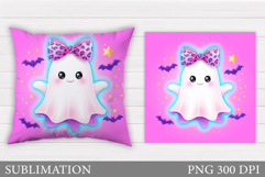 Cute Ghost Pillow Design. Halloween Pillow Sublimation Product Image 1