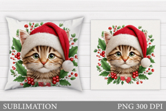 Christmas Cat Pillow Design. Christmas Pillow Sublimation Product Image 1
