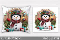 Cute Snowman Pillow Sublimation. Christmas Pillow Design Product Image 1