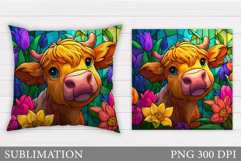 Highland Cow Pillow Design. Cow Flowers Pillow Sublimation Product Image 1
