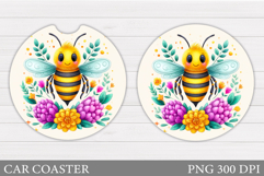 Cute Bee Car Coaster Design. Cute Bee Sublimation Product Image 1
