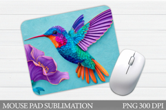 Hummingbird Mouse Pad Design. Floral Mouse Pad Sublimation Product Image 1