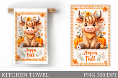 Fall Cow Kitchen Towel. Fall Kitchen Towel Sublimation Product Image 1