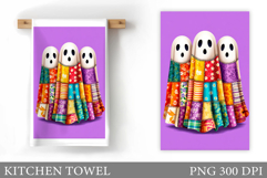 Patchwork Ghost Kitchen Towel. Halloween Kitchen Towel Product Image 1