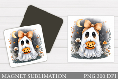 Cute Ghost Magnet Design. Halloween Magnet Sublimation Product Image 1
