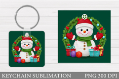 Cute Snowman Keychain Sublimation. Christmas Keychain Design Product Image 1