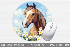 Horse Mouse Pad Sublimation. Horse Flowers Mouse Pad Design Product Image 1