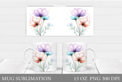 Floral Mug Sublimation. Flowers Mug Wrap Design Product Image 1