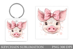 Cute Pig Keychain Design. Summer Pig Keychain Sublimation Product Image 1