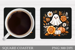 Cute Ghost Coaster Design. Cute Halloween Sublimation Product Image 1