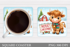 Christmas Cow Coaster. Christmas Cow Coaster Sublimation Product Image 1