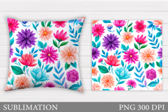 Flowers Pillow Design. Floral Pillow Sublimation Product Image 1