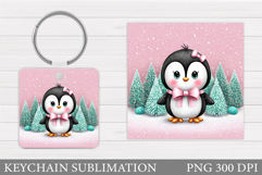 Cute Penguin Keychain Design. Christmas Keychain Sublimation Product Image 1