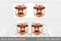 Cute Cow Mug Wrap Design. Cow Flowers Mug Sublimation Product Image 1