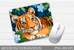 Tiger Mouse Pad Design. Tiger Flowers Sublimation Product Image 1