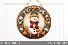 Cute Snowman Door Sign Design. Christmas Sublimation Product Image 1