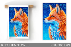 Winter Fox Kitchen Towel. Christmas Kitchen Towel Design Product Image 1