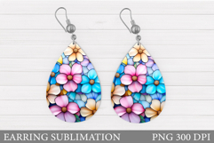 Floral Earring Sublimation. Flowers Earring Design Product Image 1
