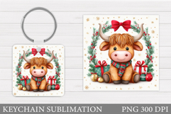 Christmas Cow Keychain. Christmas Keychain Sublimation Product Image 1