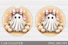Cute Ghost Car Coaster. Cute Halloween Car Coaster Design Product Image 1