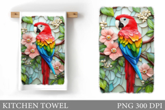 Parrot Kitchen Towel. Flowers Kitchen Towel Sublimation Product Image 1