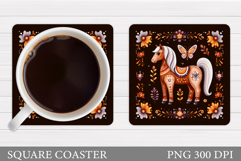 Horse Coaster Design. Horse Flowers Coaster Sublimation Product Image 1