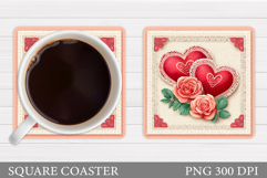 Hearts Coaster Sublimation. Valentines Coaster Design Product Image 1