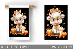 Fall Cow Kitchen Towel. Fall Kitchen Towel Sublimation Product Image 1