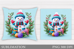 Cute Snowman Pillow Sublimation. Christmas Pillow Design Product Image 1