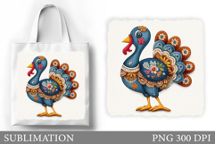 Patchwork Turkey Tote Bag. Thanksgiving Tote Bag Sublimation Product Image 1
