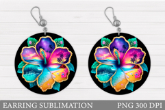 Hibiscus Earring Design. Flowers Earring Sublimation Product Image 1