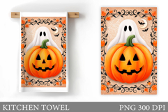 Halloween Pumpkin Towel Design. Ghost Kitchen Towel Product Image 1