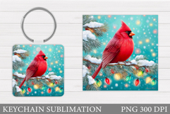 Cardinal Keychain Sublimation. Winter Bird Round Keychain Product Image 1