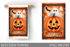 Halloween Pumpkin Towel Design. Ghost Kitchen Towel Product Image 1