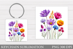Flowers Square Keychain. Wildflowers Keychain Sublimation Product Image 1