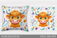 Cute Cow Pillow Design. Cow Flowers Pillow Sublimation Product Image 1