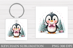 Cute Penguin Keychain Design. Christmas Keychain Sublimation Product Image 1