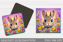 Cute Bunny Magnet Sublimation. Bunny Flowers Magnet Design Product Image 1