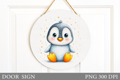 Christmas Penguin Door Sign. Christmas Door Sign Design Product Image 1