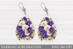 Flowers Teardrop Earring Design. Flowers Earring Sublimation Product Image 1