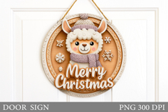 Christmas Lama Door Sign. Christmas Door Sign Sublimation Product Image 1